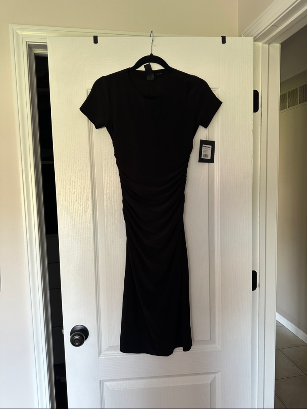 Norma Kamali Black Short-Sleeve Ruched Midi Dress
